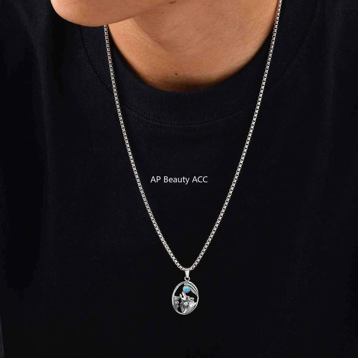 G관 - 스테인리스 늑대 머리 터키석 펜던트 목걸이 [PN-2231] 25.11-1