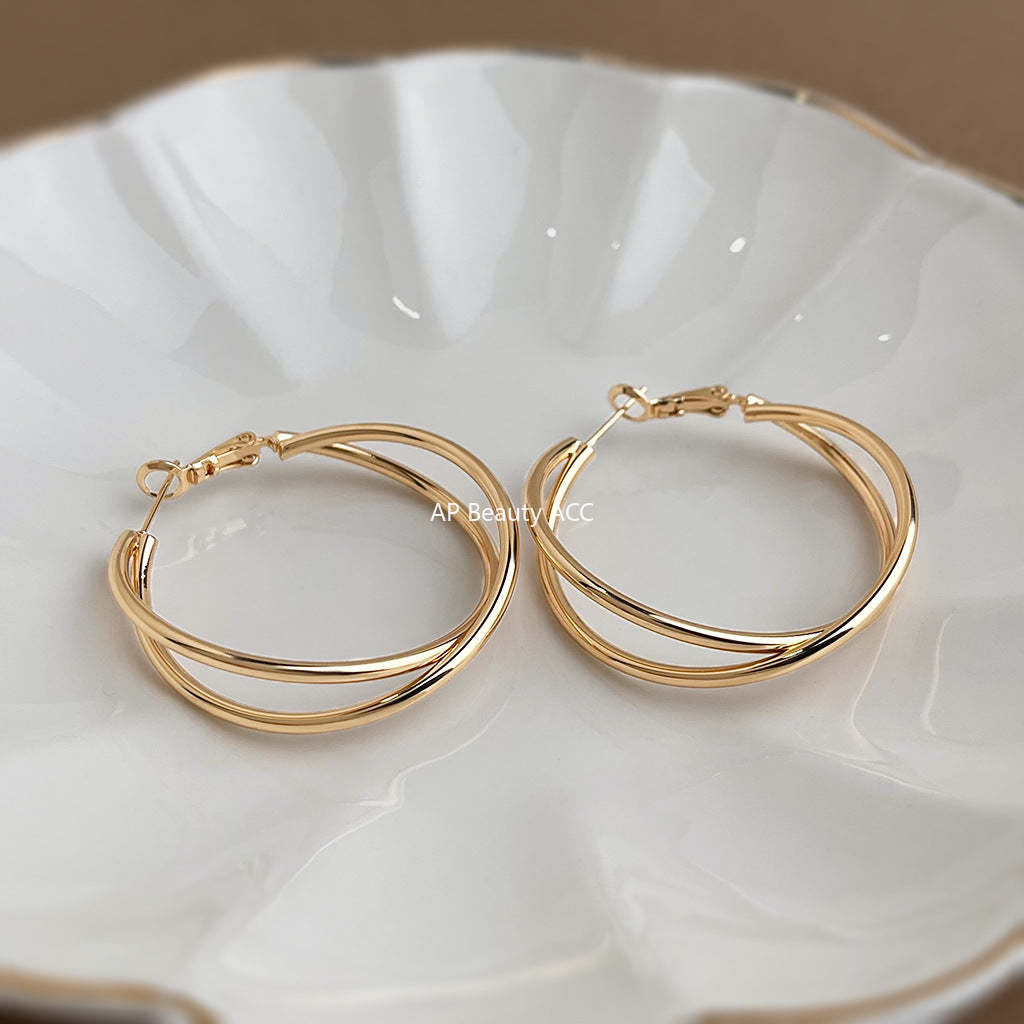 C관 - 14K 도금 트위스트 링 디자인 귀걸이 [5723-5724] 25.03-3