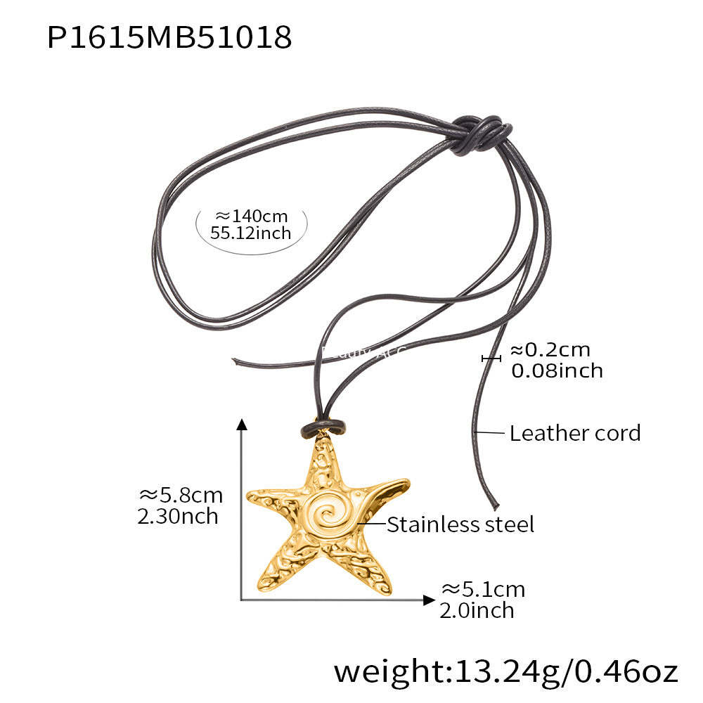 D관 - 18K 도금 스테인리스 스틸 블랙 스트랩 불가사리 펜던트 목걸이 [P1615] 25.10-4