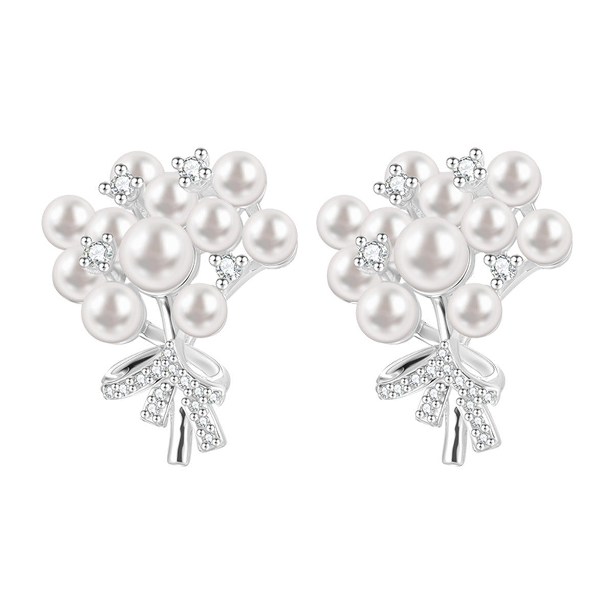 A관 - 리본 진주 큐빅 플라워 스터드 귀걸이 [EH-4112] 25.10-1