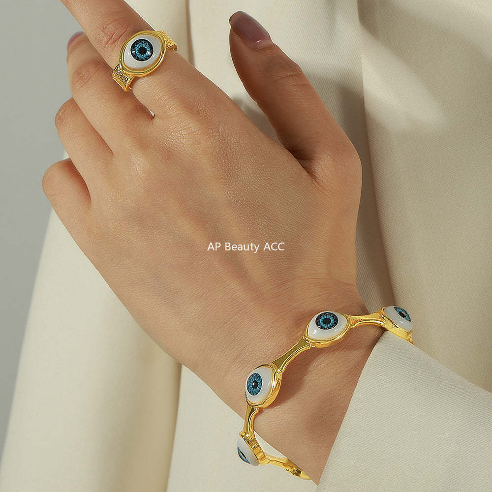 D관 - 신주 18K 도금 악마의 눈 디자인 오픈형 팔찌 반지 [Y088] 25.10-5