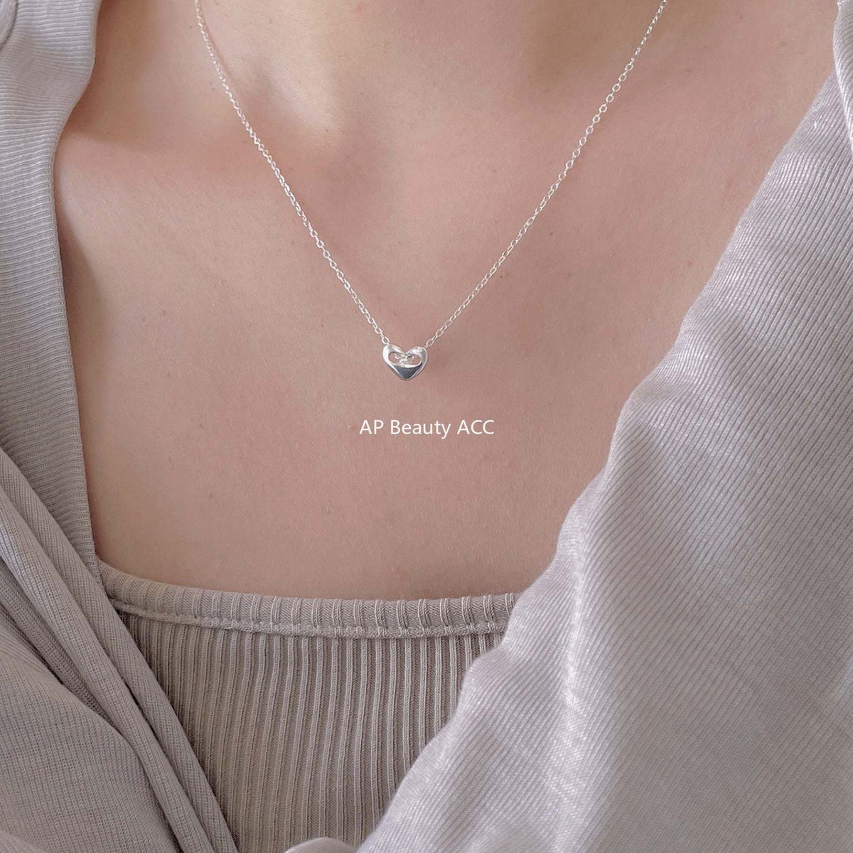 F관 - 925 실버 뚫린 하트 펜던트 목걸이 [B1192] 25.12-2