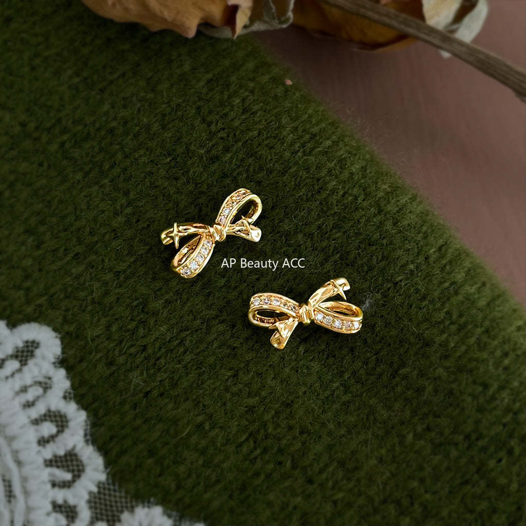 C관 - 925 은침 별 리본 큐빅 귀걸이 [7255] 25.12-3