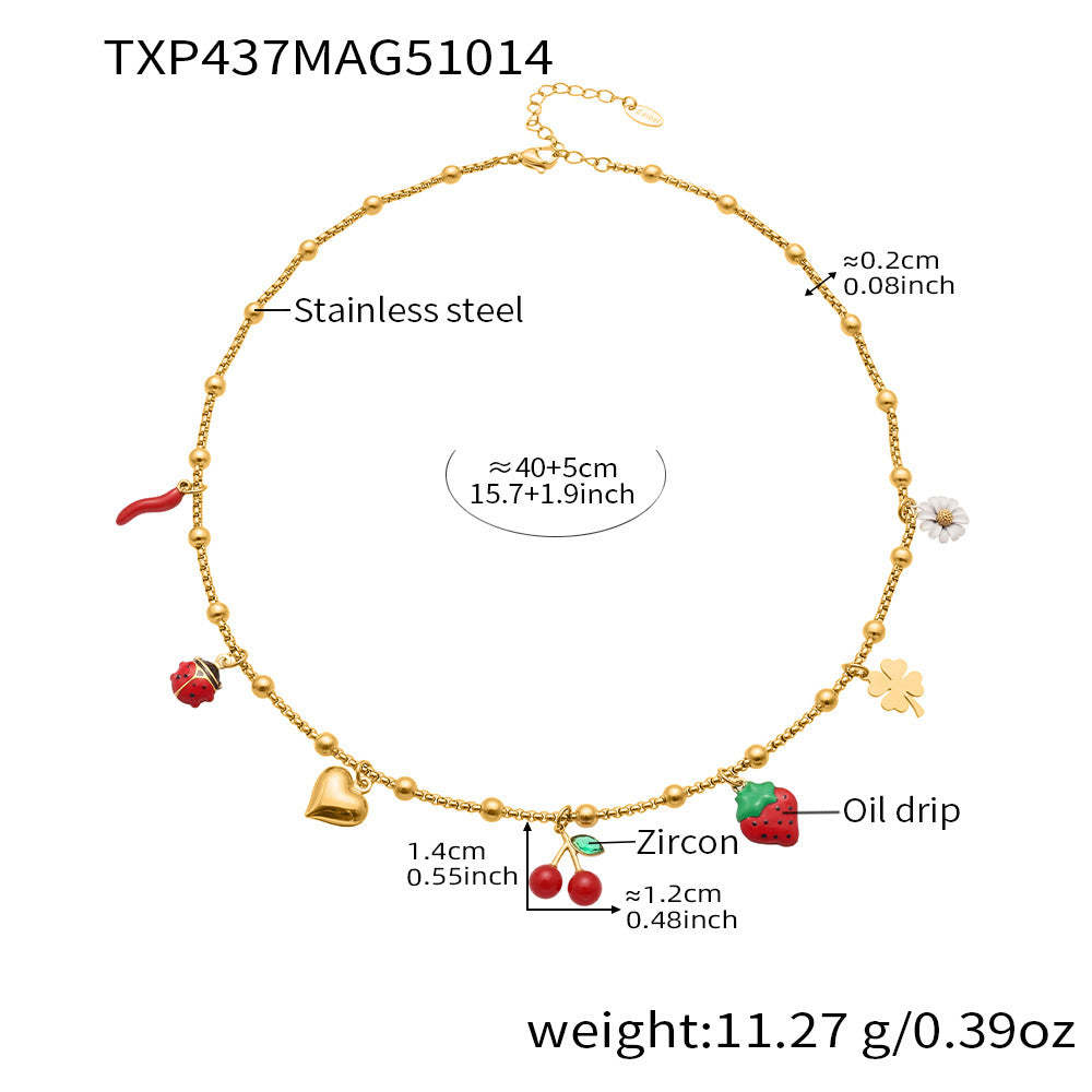 D관 - 스테인리스 스틸 큐빅 체리 딸기 펜던트 목걸이 팔찌 반지 [TXP437] 25.10-4