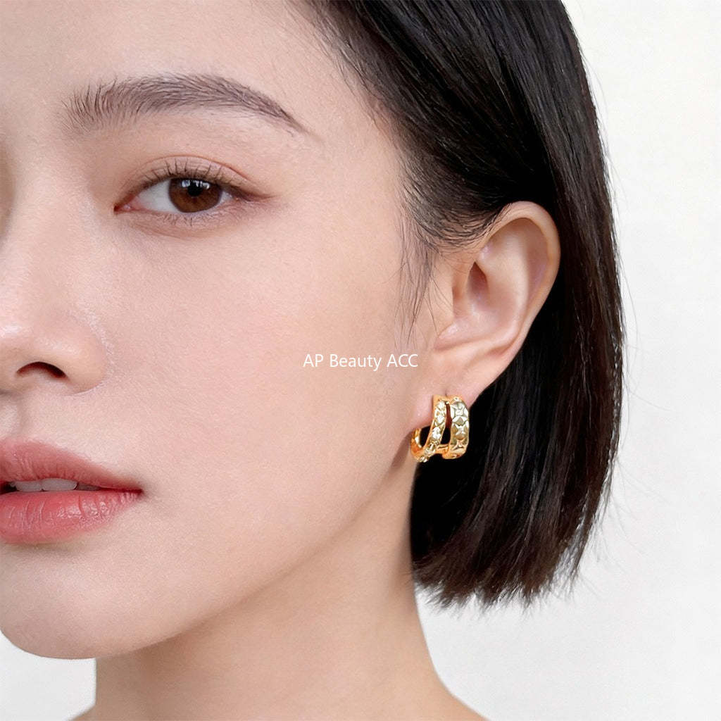 C관 - 미니 큐빅 더블 레이어 925 은침 귀걸이 [7222] 25.12-2