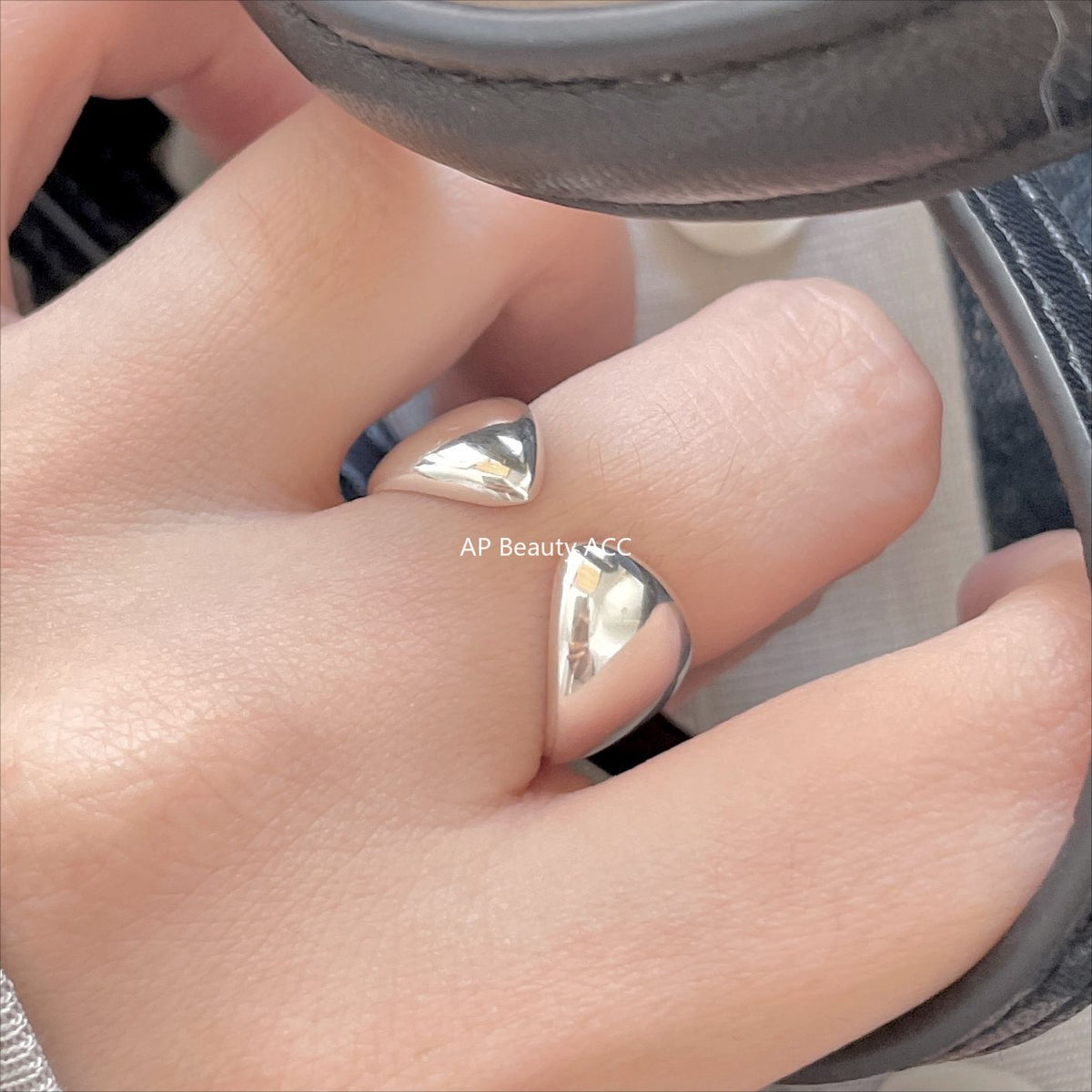 F관 - 925 실버 물방울 모양 대칭 오픈형 반지 [J1902] 25.12-2