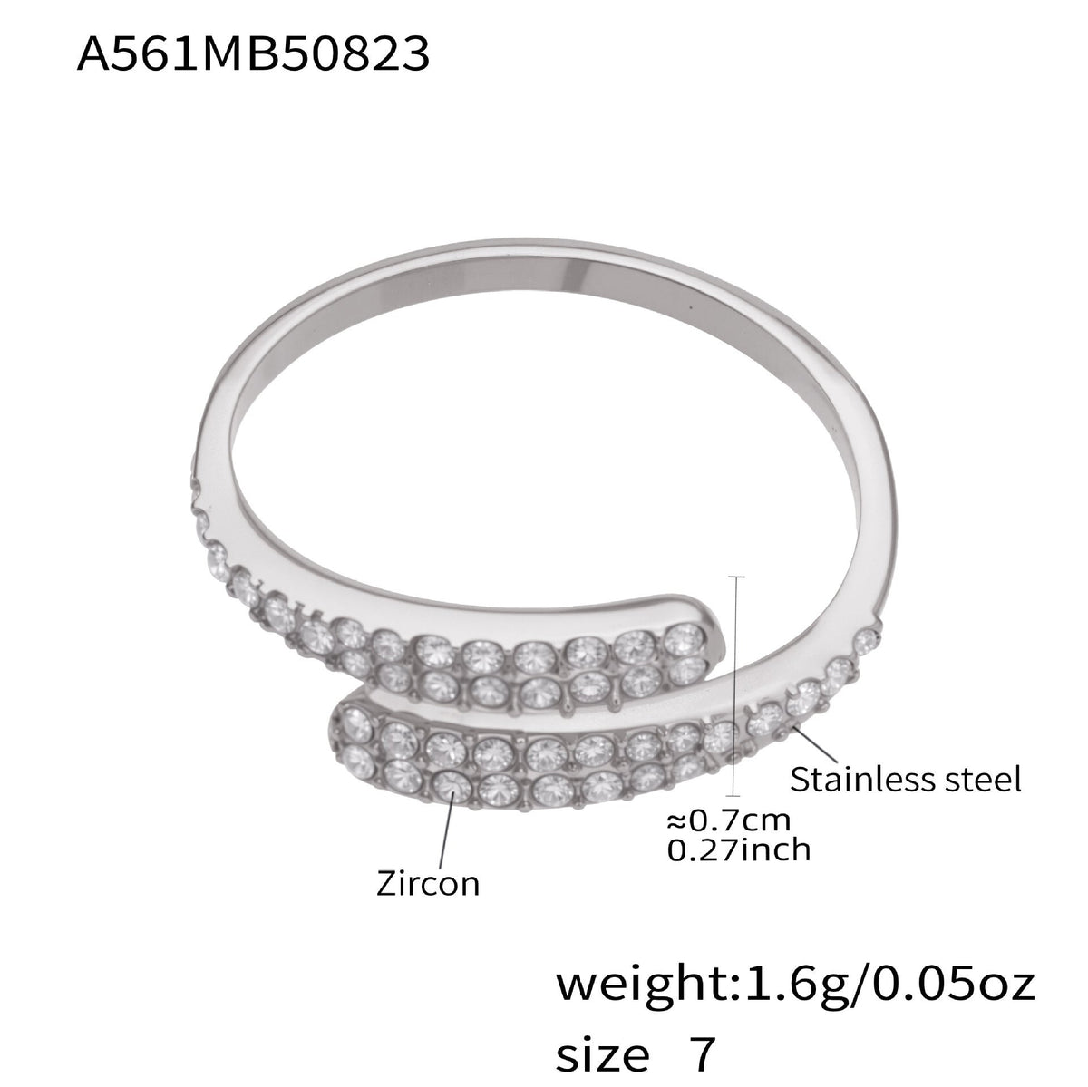 D관 - 18K 골드 도금 스테인리스 스틸 큐빅 하트 모양 반지 [A560-A561] 25.10-1