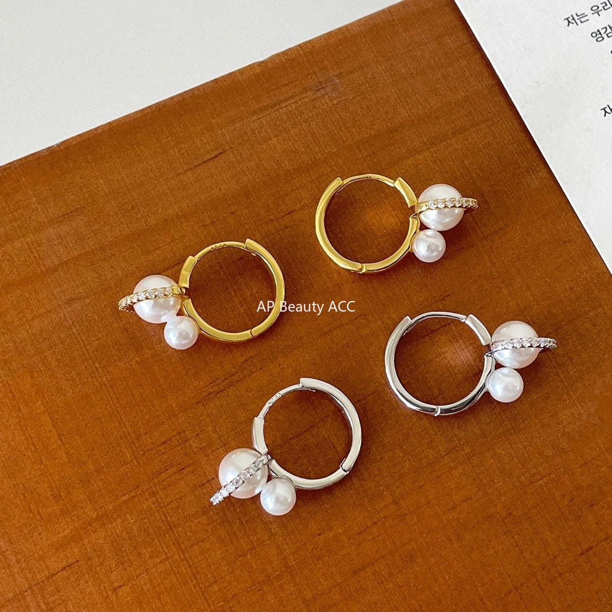 A관 - 925 은침 큐빅 진주 원형 링 귀걸이 [EH-4312] 25.12-3
