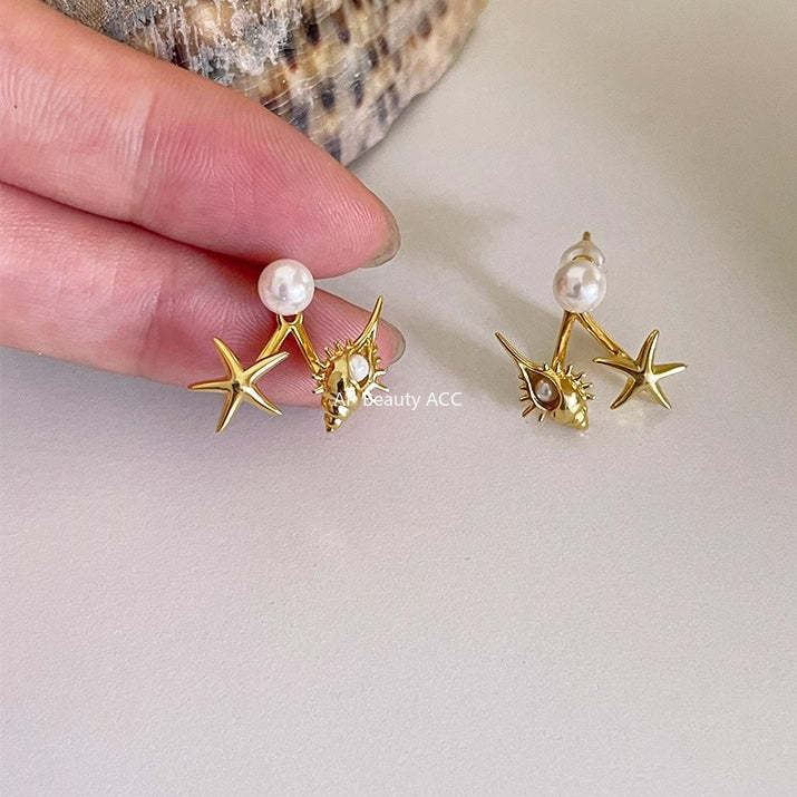 A관 - 진주 조개 불가사리 디자인 925 은침 귀걸이 [EH-3098.eb-SJ] 25.12-1