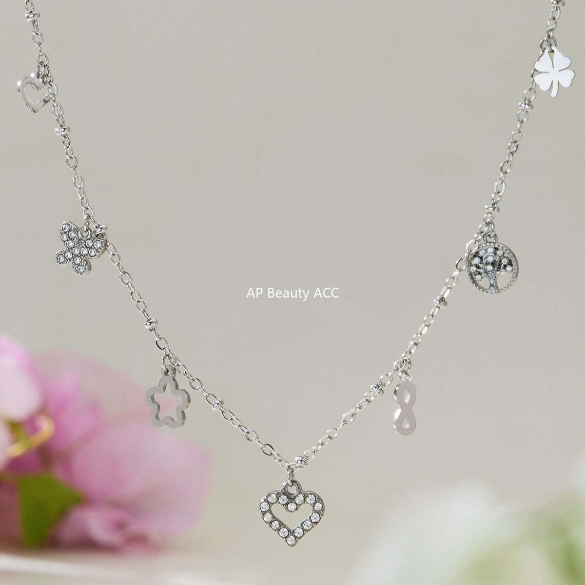 D관 - 스테인리스 스틸 하트 풀큐빅 레이어드 18K 도금 목걸이 [P874] 25.11-4