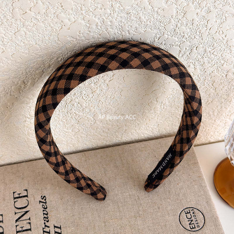 E관 - 브라운 도트 패브릭 스펀지 머리띠 [27498] 25.09-4