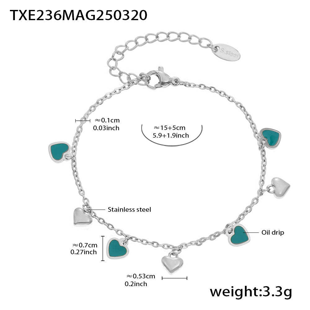 D관 - 컬러 에나멜 하트 펜던트 스테인리스 스틸 목걸이 팔찌 [TXE236-TXP236] 25.03-4