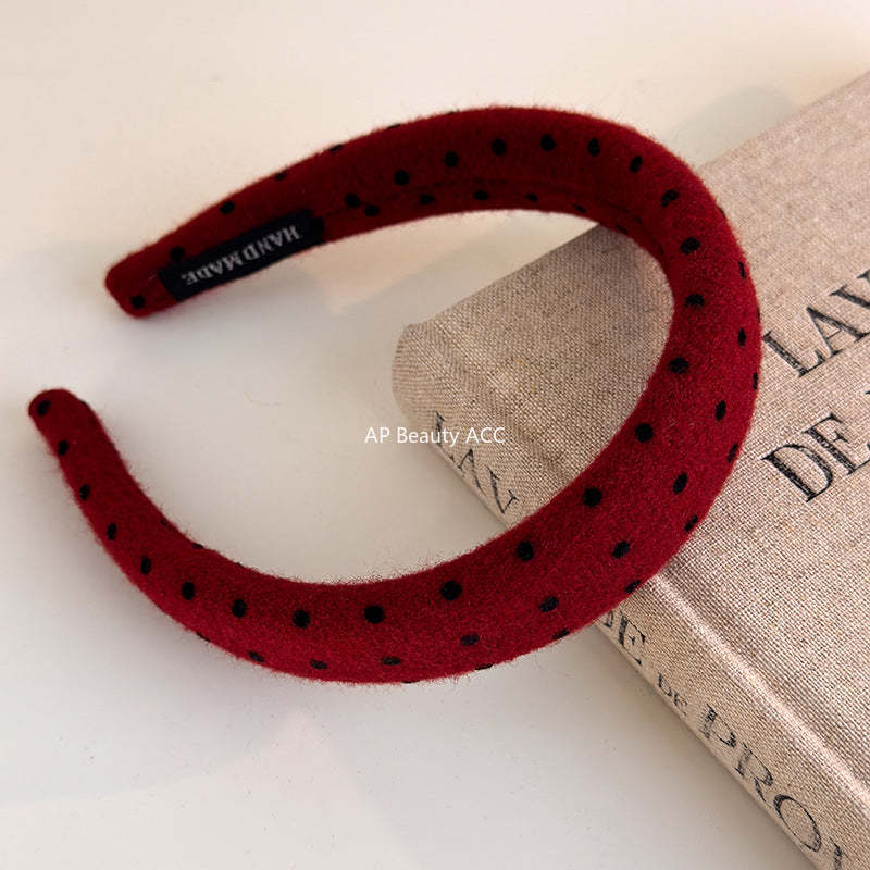 E관 - 레드 도트 패브릭 곱창 헤어밴드 머리띠 [27755] 25.12-1