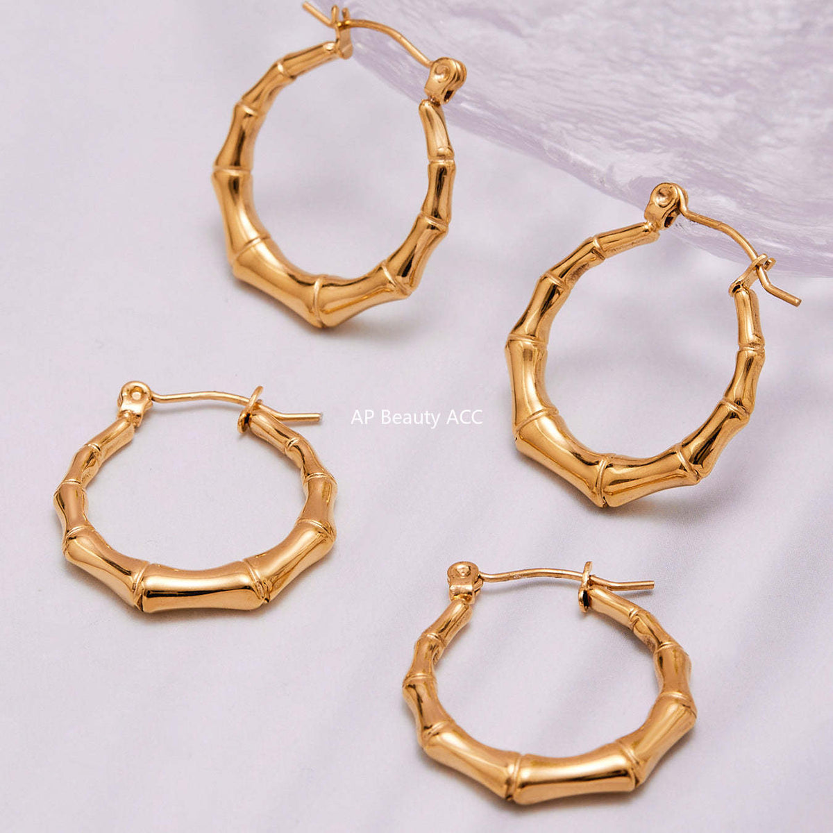 D관 - 스테인리스 18K 도금 대나무 마디 U자형 귀걸이 [F622] 25.10-5