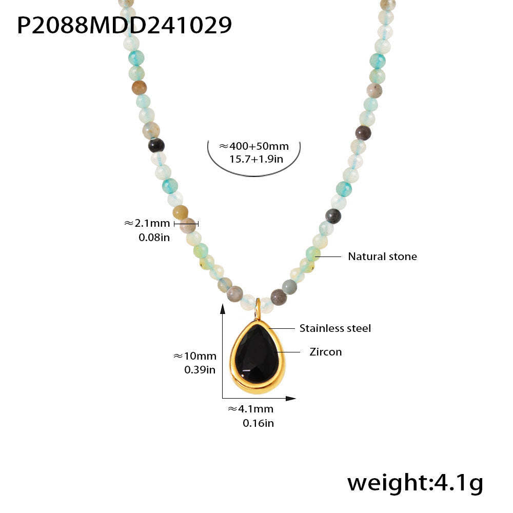 D관 - 천연석 비즈 물방울 큐빅 펜던트 산뜻한 럭셔리 초커 목걸이 [P2088] 24.11-1