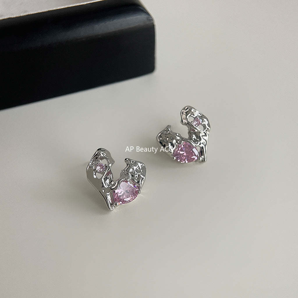 C관 - 미니 큐빅 하트 비대칭 디자이너 독창적 귀걸이 [4483] 24.07-2