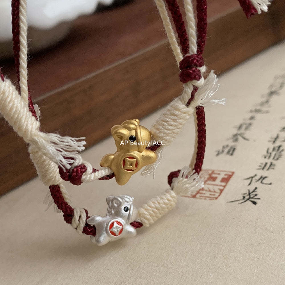 A관 - 999 실버 코인 말 말띠 펜던트 스트랩 팔찌 [1631] 25.12-3