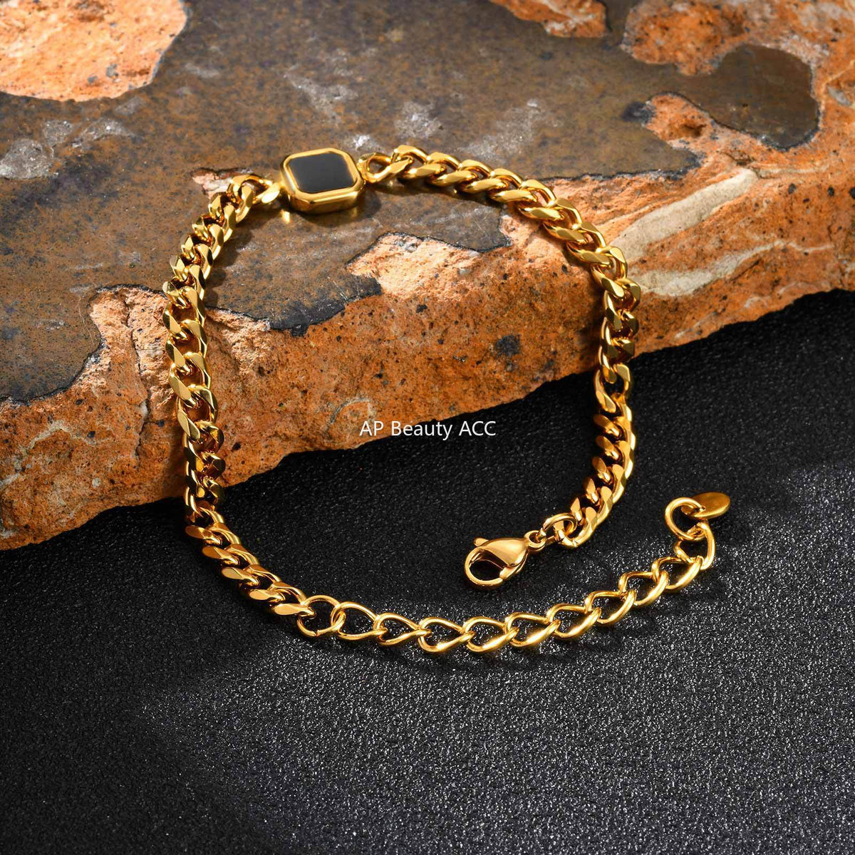 G관 - 스테인리스 스틸 사각 아크릴 펜던트 체인 팔찌 [BR-2662] 25.10-5