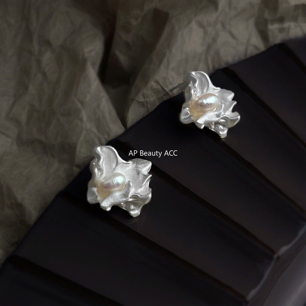 C관 - 925 은침 불규칙 리퀴드 디자인 담수진주 귀걸이 [6852] 25.10-3