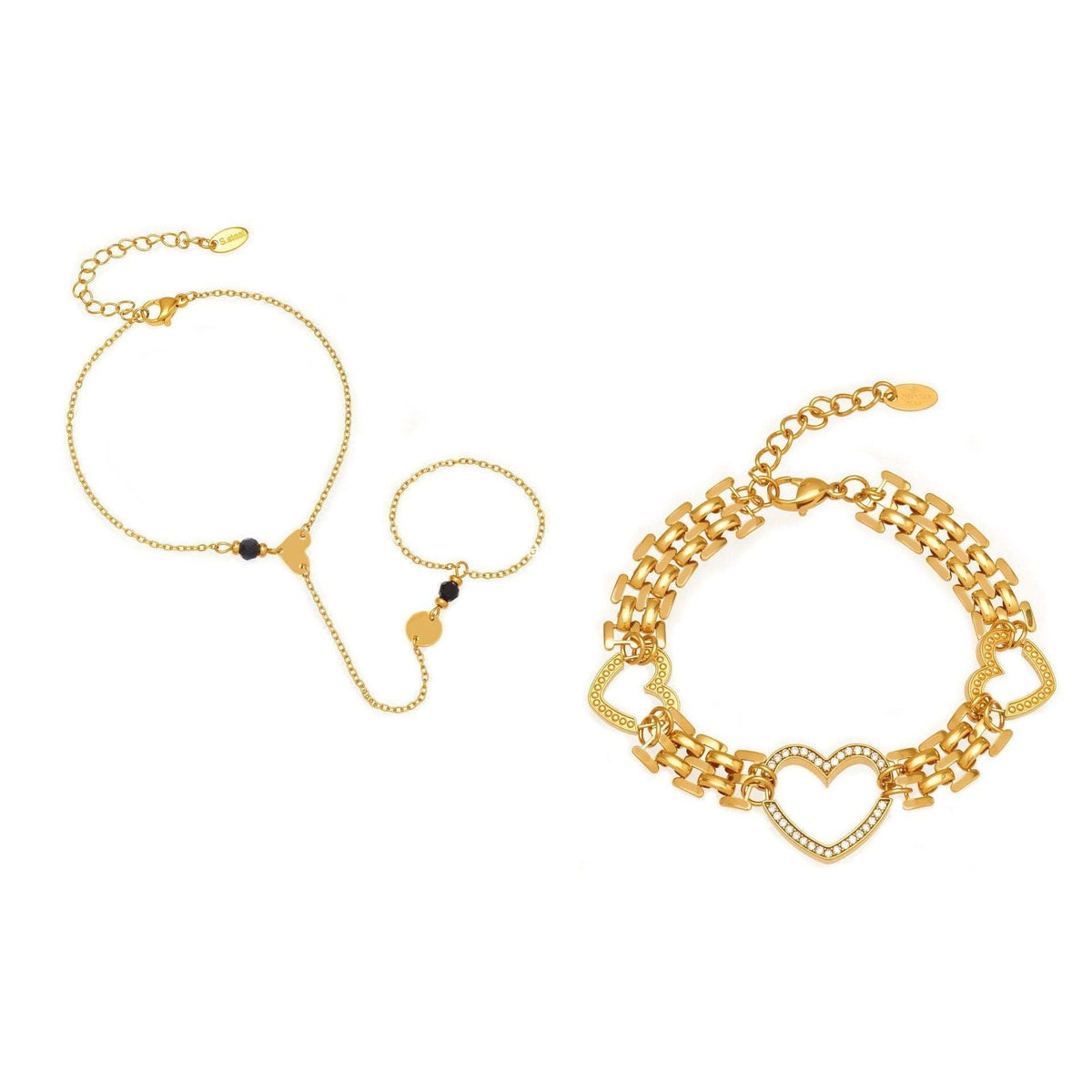 D관 - 스테인리스 스틸 18K 도금 하트 큐빅 천연석 팔찌 [E162-E169] 25.12-3