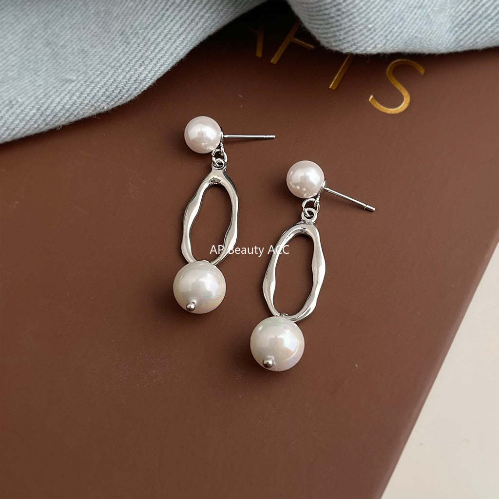 C관 - 진주 원형 드롭 롱 디자인 925 은침 귀걸이 [7109] 25.11-3