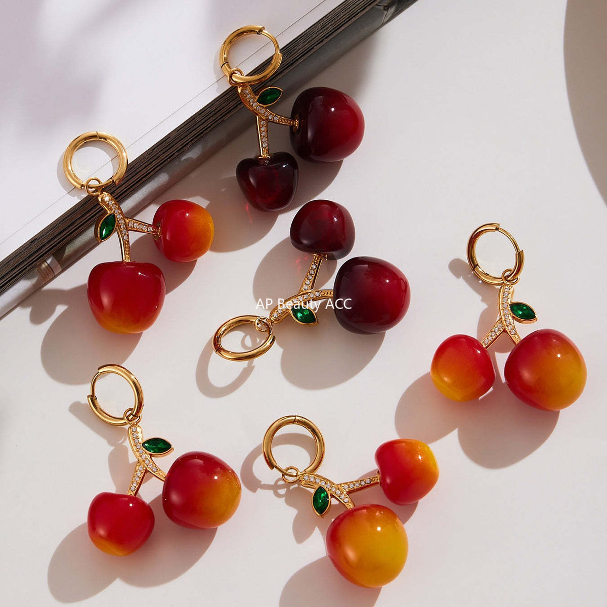 D관 - 스테인리스 스틸 레진 체리 펜던트 큐빅 목걸이 귀걸이 [TXP426-TXF420] 25.10-2