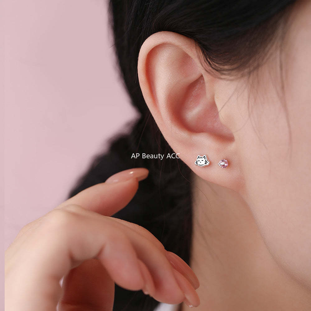 B관 - 999 실버 고양이 물고기 큐빅 귀걸이 [YC9006E_1] 25.12-2