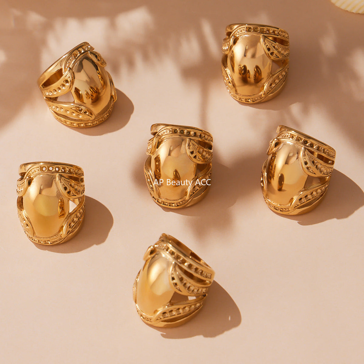 D관 - 18K 골드 도금 스테인리스 스틸 볼드 반지 [A677] 25.10-1