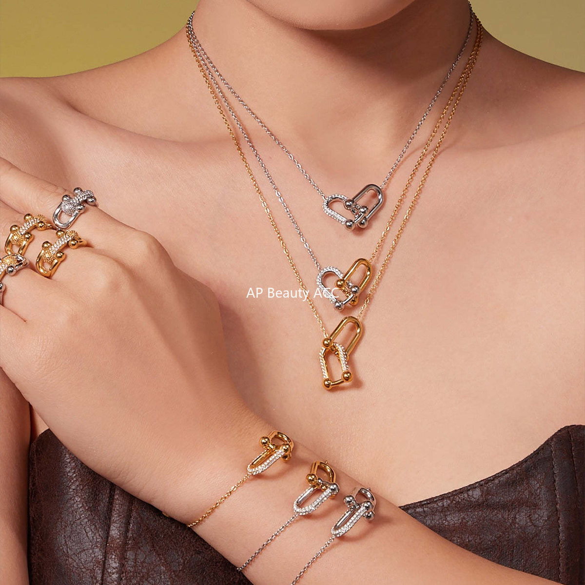 D관 - 스테인리스 스틸 말발굽 모양 큐빅 펜던트 18K 도금 귀걸이 반지 팔찌 목걸이 [TXP501] 25.11-4