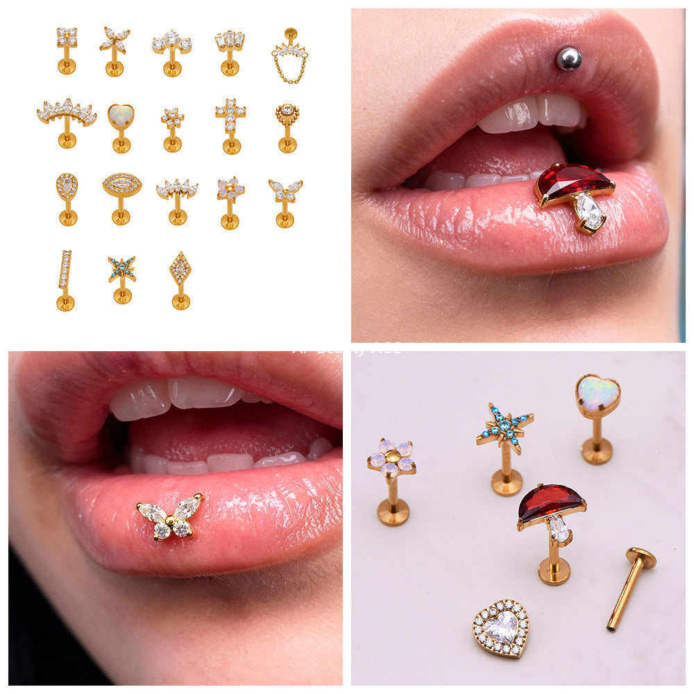 D관 - 티타늄 합금 스틸 입술용 단품 피어싱 [T009] 25.11-2