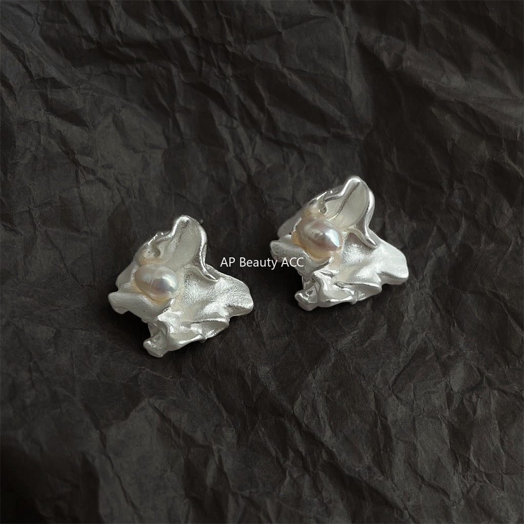 C관 - 925 은침 불규칙 리퀴드 디자인 담수진주 귀걸이 [6852] 25.10-3