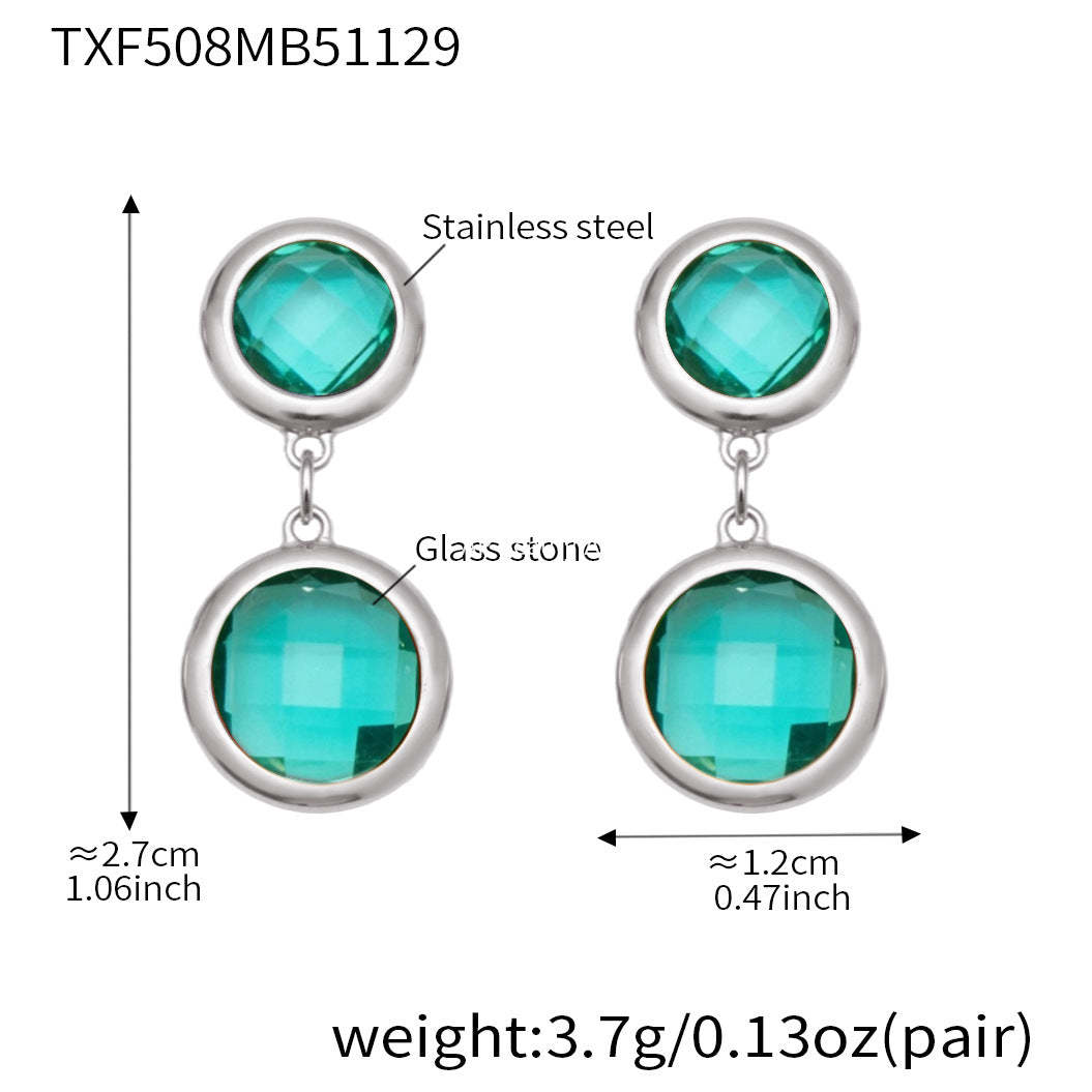 D관 - 스테인리스 스틸 풀 큐빅 글라스 스톤 18K도금 팔찌 귀걸이 [TXE508] 25.12-1