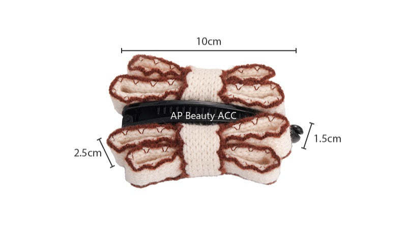 E관 - 니트 더블 레이어 리본 바나나 집게핀 [27758] 25.12-1