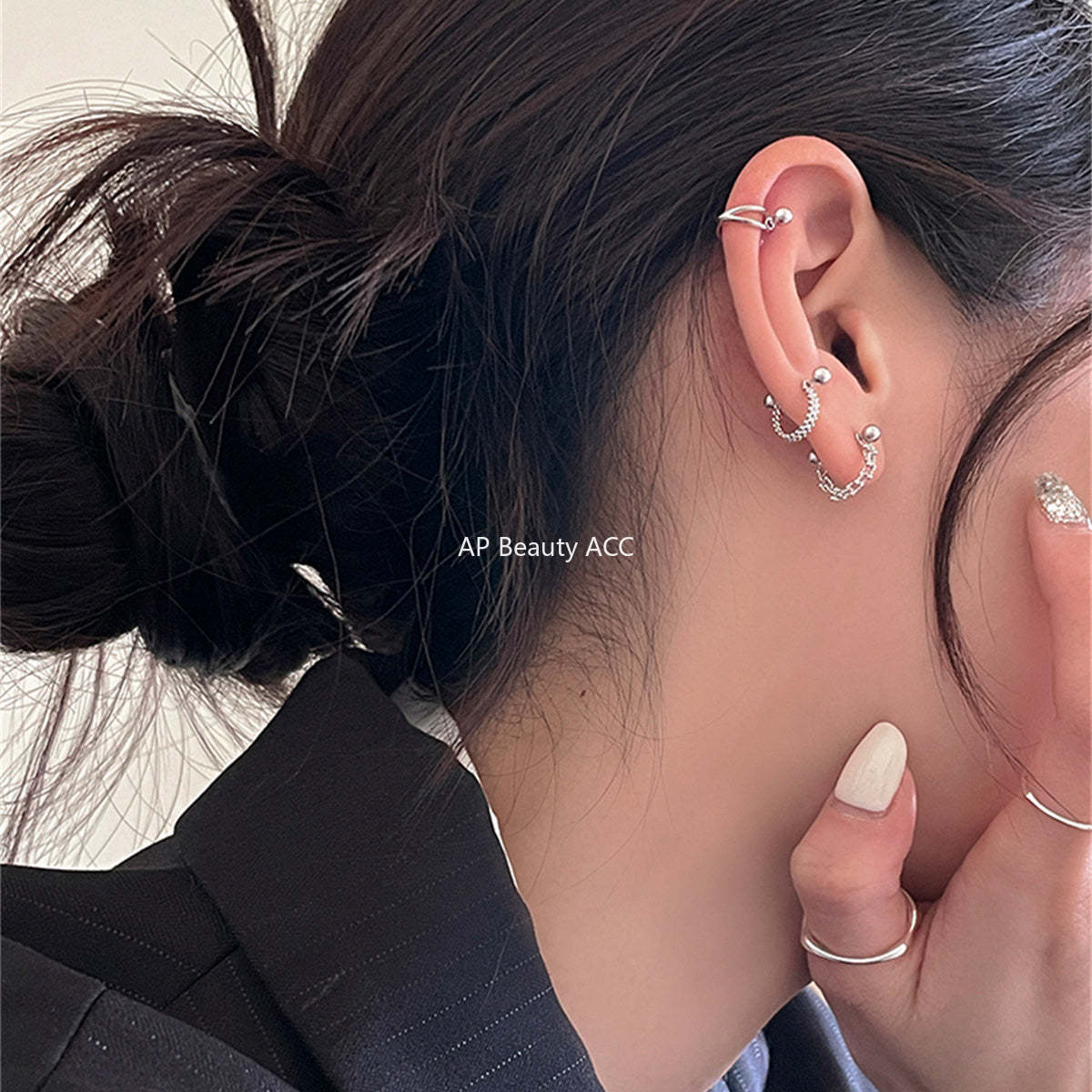 A관 - 925 은침 체인 꼬임 비즈 후프 귀걸이 [EH-3768] 25.07-2