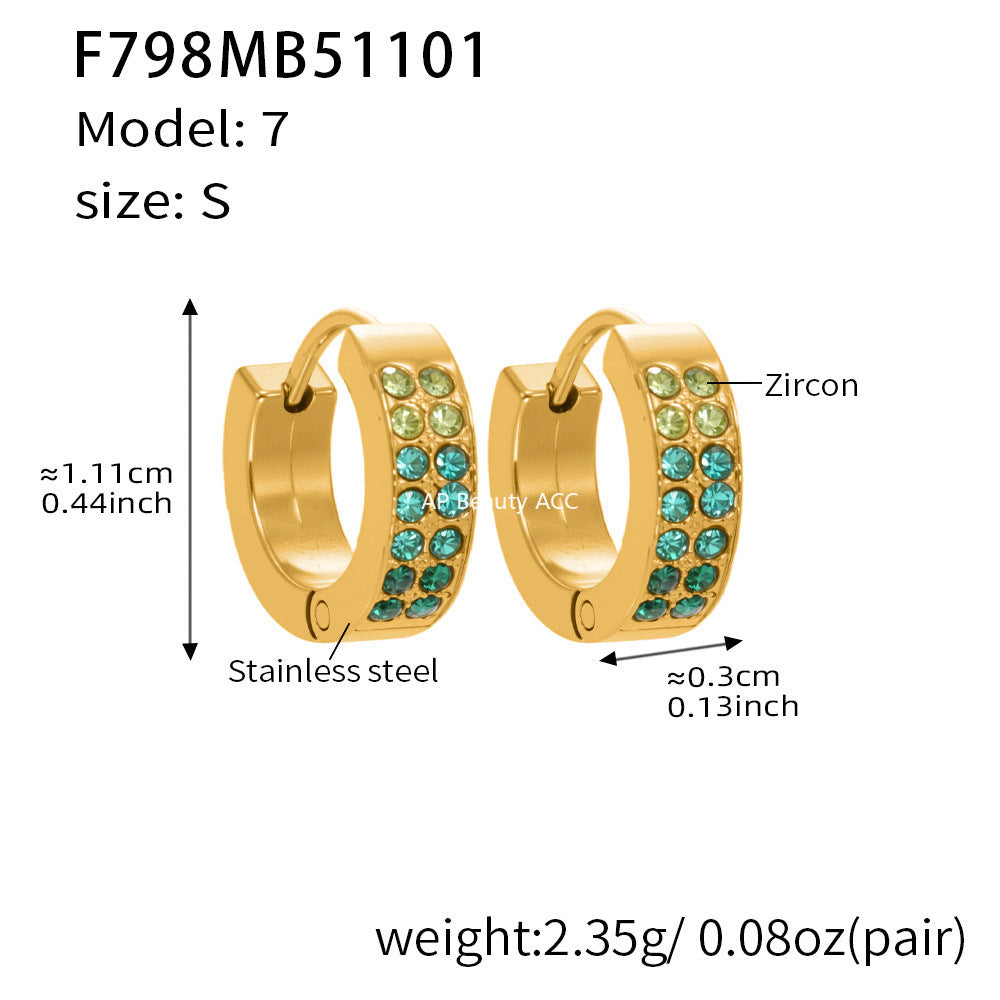D관 - 스테인리스 18K 도금 C자형 멀티컬러 큐빅 귀걸이 [F798] 25.11-1