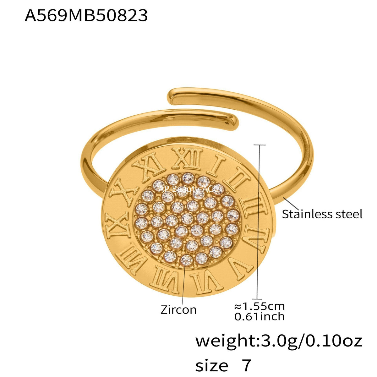 D관 - 18K 도금 스테인리스 스틸 십자가 큐빅 오픈형 반지 [A569-A572-A649] 25.10-1