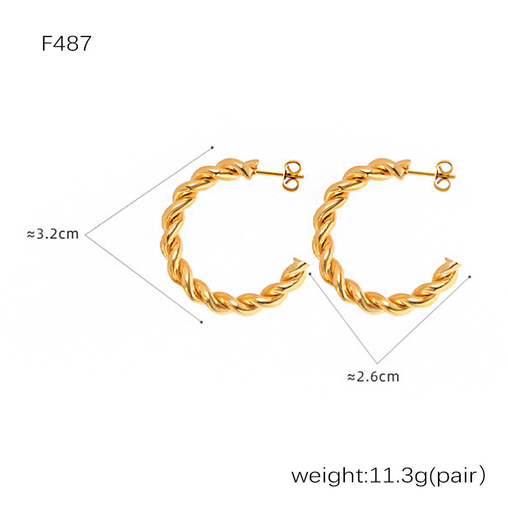 D관 - 스테인리스 스틸 18K 골드 도금 C형 심플 귀걸이 [F122] 24.12-4