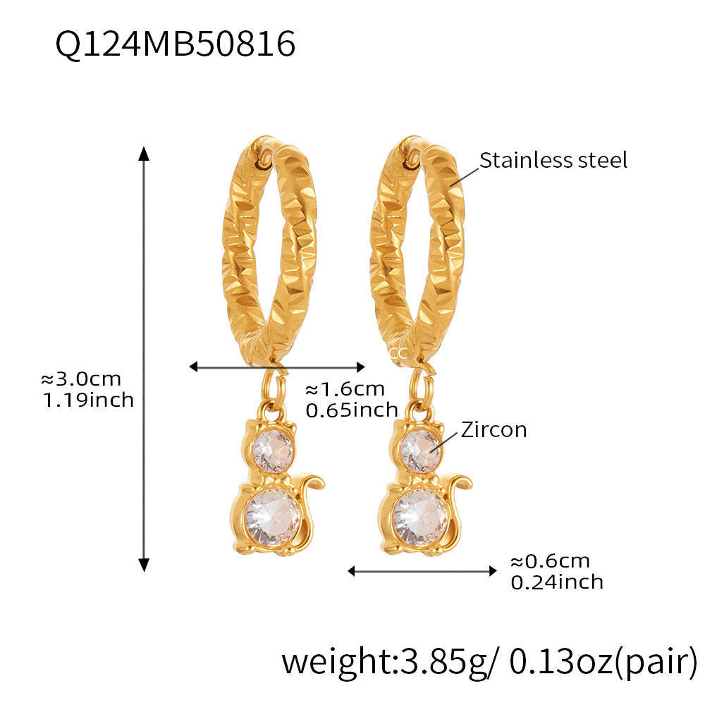 D관 - 스테인리스 스틸 18K 도금 동물 모양 큐빅 귀걸이 [Q114-Q124] 25.08-4