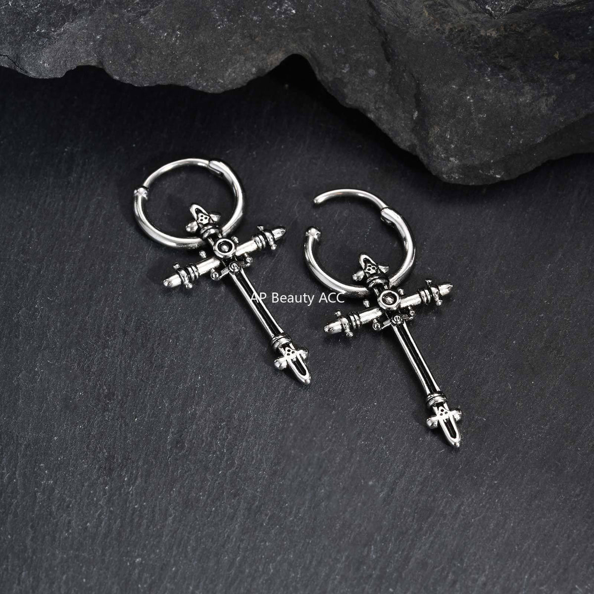 G관 - 스테인리스 스틸 십자가 펜던트 링 귀걸이 [ED-966] 25.12-1