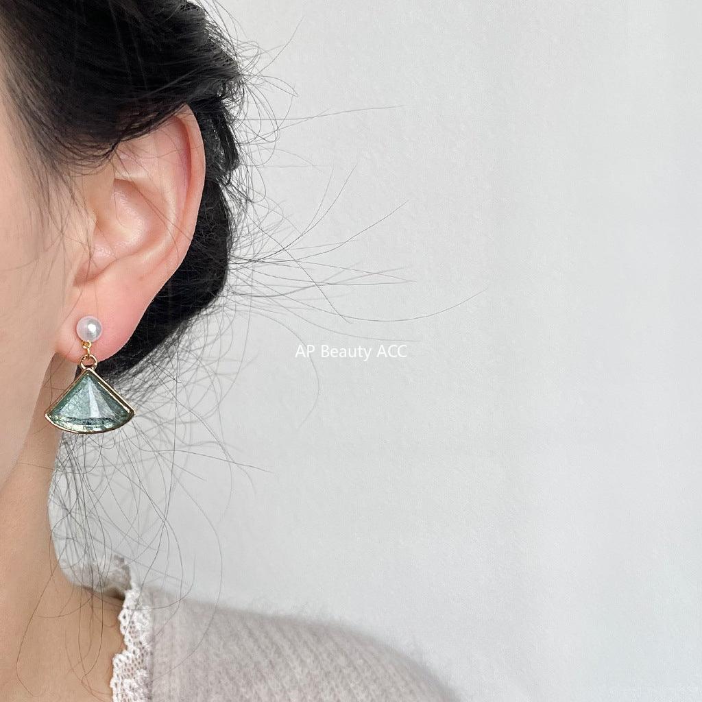 C관 - 그린 리프 플라워 디자인 14K 도금 은침 엘레강스 귀걸이 [3625] 24.03-1