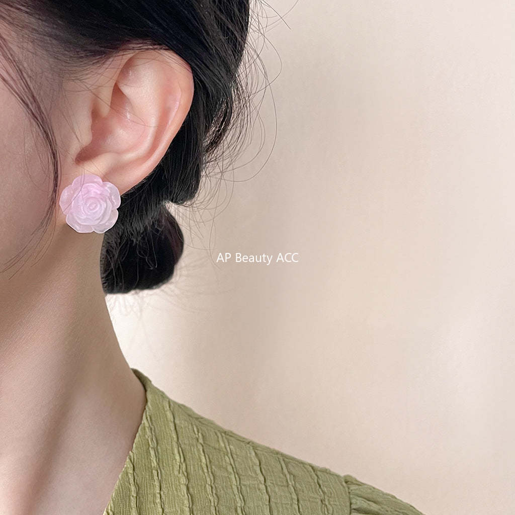 C관 - 분홍 장미 은침 스윗한 글라스 진주 14K 도금 여름 귀걸이 [4412-4413] 24.06-4