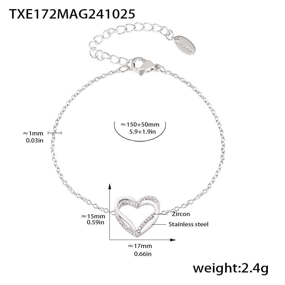 D관 - 하트 큐빅 세팅 유니크 달콤한 PVD 18K 도금 더블 레이어 목걸이 팔찌 [TXP172-TXE172-P1694] 24.11-1