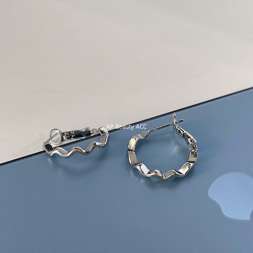 C관 - 간결한 금속 물결 은침 링 귀걸이 [1342] 24.04-2