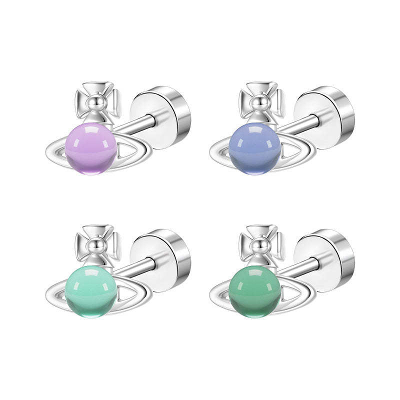 A관 - 행성 디자인 큐빅 티타늄 스틸 피어싱 귀걸이 [EH-4343] 25.12-2