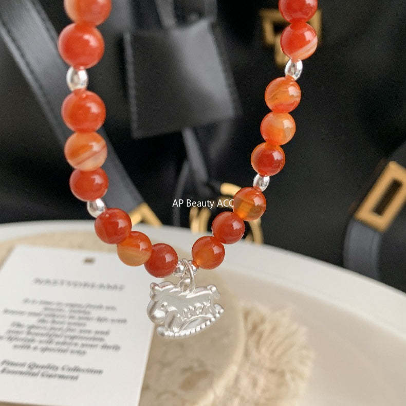 A관 - 925 실버 luck 말 홍마노 미니 비즈 팔찌 [1652] 25.12-3