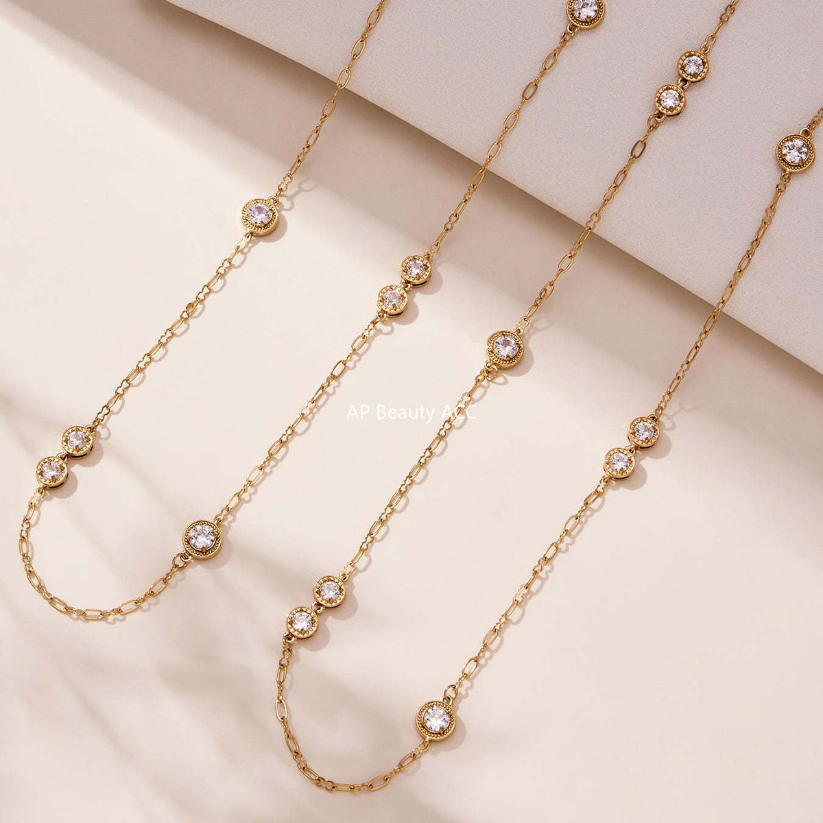 D관 - 프롱 큐빅 18K 도금 스테인리스 스틸 롱 목걸이 [M083] 25.11-3