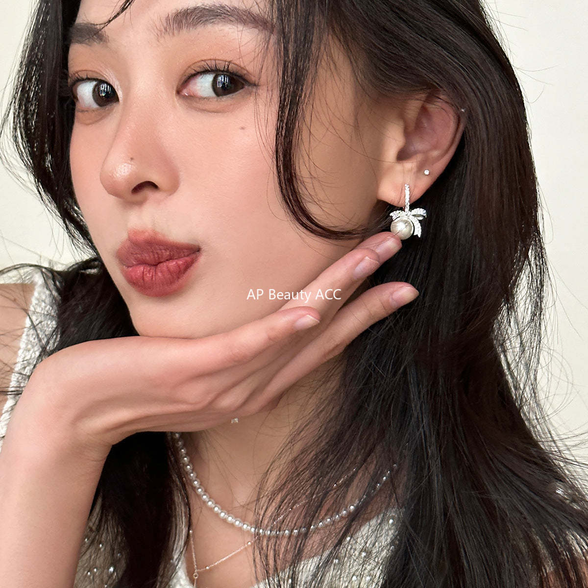 A관 - 925 은침 리본 큐빅 진주 귀걸이 [EH-3754] 25.08-4
