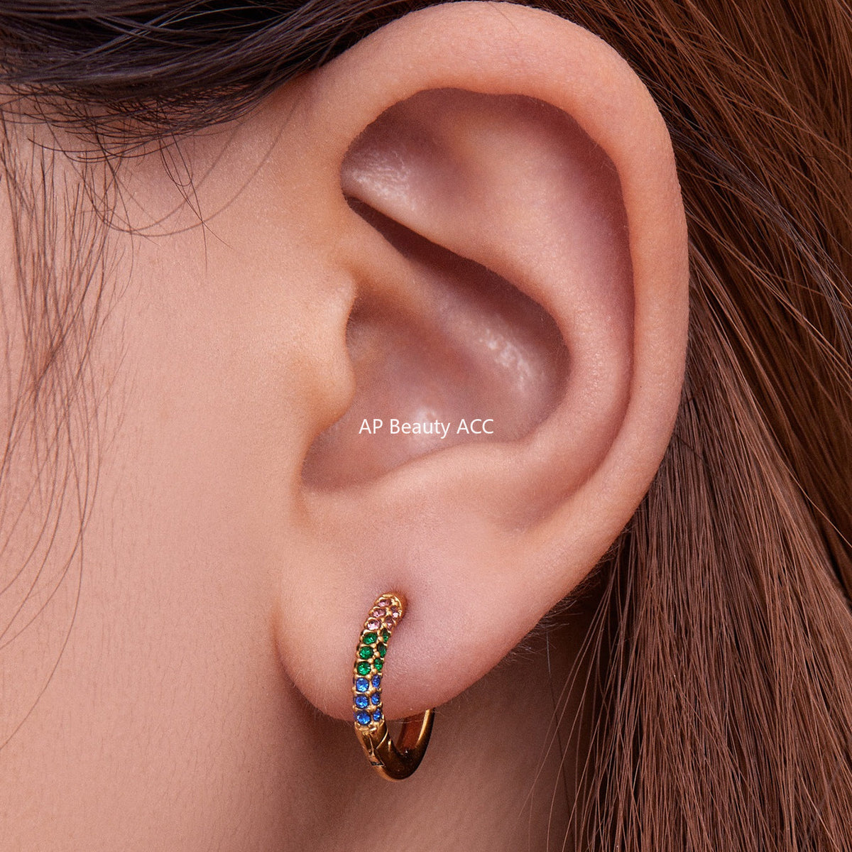 D관 - 스테인리스 18K 도금 멀티컬러 큐빅 링 귀걸이 [F752] 25.11-1