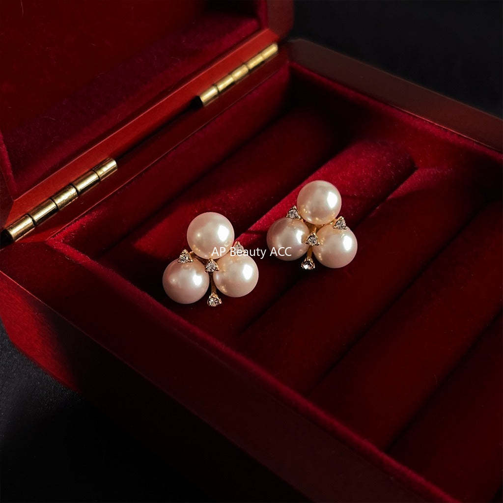 C관 - 고급스러운 14K 도금 유리 진주 귀걸이 [3593] 24.01-4