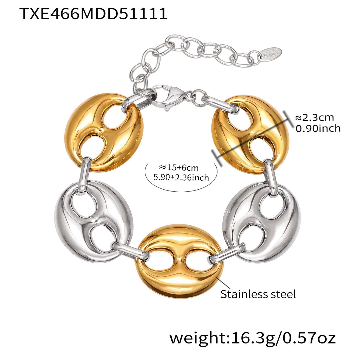 D관 - 타원형 돼지코 모양 체인 18K 도금 스테인리스 목걸이 팔찌 [TXP466] 25.11-3